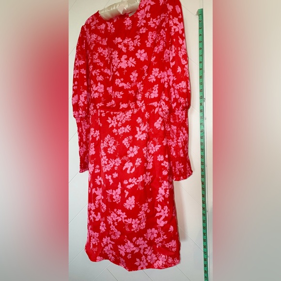Never Fully Dressed Delores Dress 10 Red Pink Floral ruched bishop sleeves $103 - Picture 16 of 16